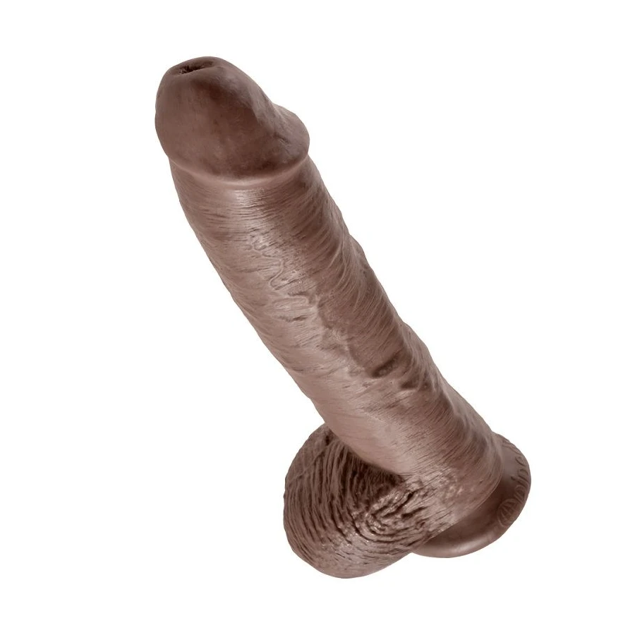 KING COCK - 10 DILDO BRAUN MIT EIER 25.4 CM
